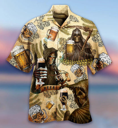 Beer Hawaiian Shirt, Skull Death, Beer Skull Make Happy Day Aloha Shirt For Men And Women - Perfect Gift For Beer Lovers, Summer - Amzanimalsgift
