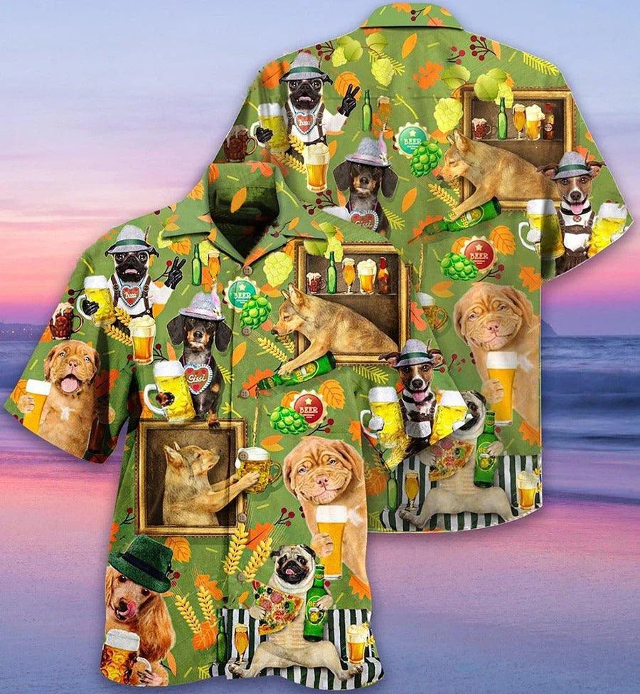 Beer Hawaiian Shirt, Tropical Bar, Dogs Drink Beer Aloha Shirt For Men And Women - Perfect Gift For Beer Lovers, Dog Lovers - Amzanimalsgift