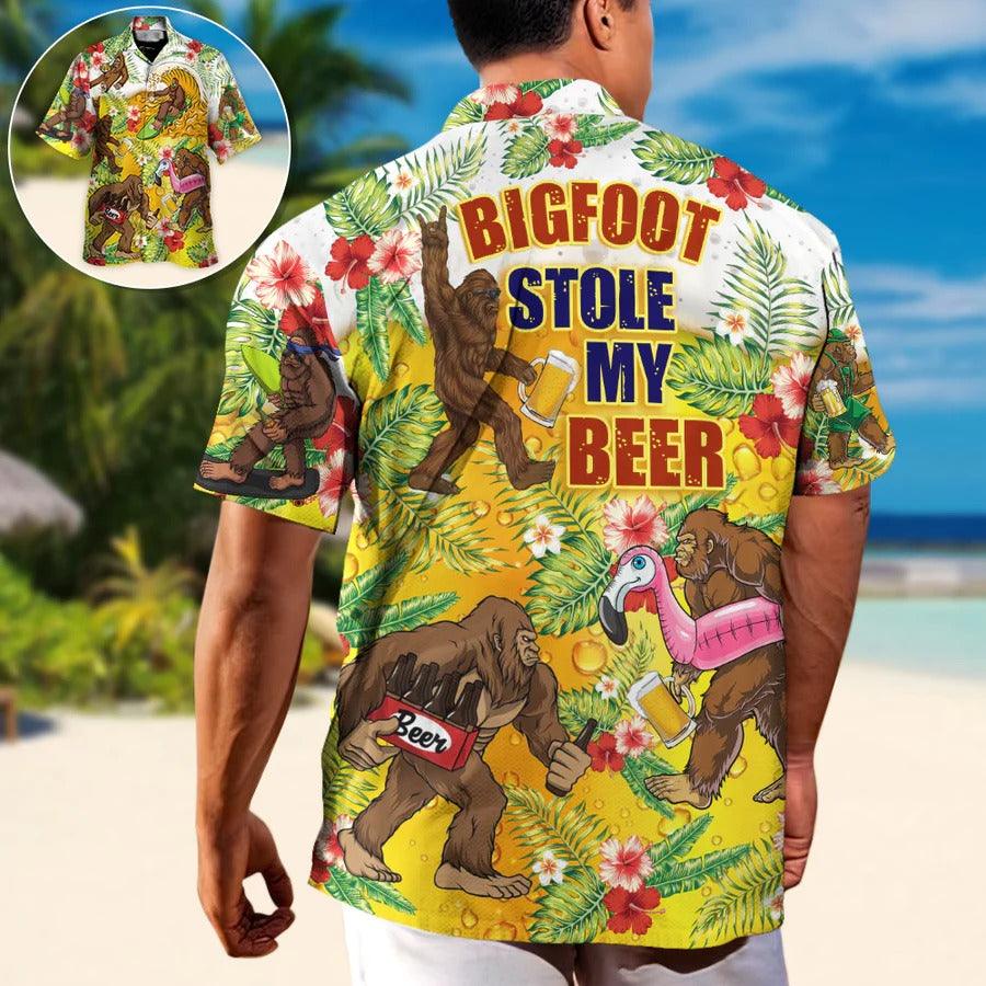 Beer Hawaiian Shirt, Tropical Leaf, Bigfoot Drink Beer, Bigfoot Stole My Beer Aloha Shirt For Men And Women - Perfect Gift For Beer Lovers, Summer - Amzanimalsgift