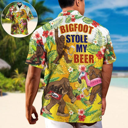 Beer Hawaiian Shirt, Tropical Leaf, Bigfoot Drink Beer, Bigfoot Stole My Beer Aloha Shirt For Men And Women - Perfect Gift For Beer Lovers, Summer - Amzanimalsgift