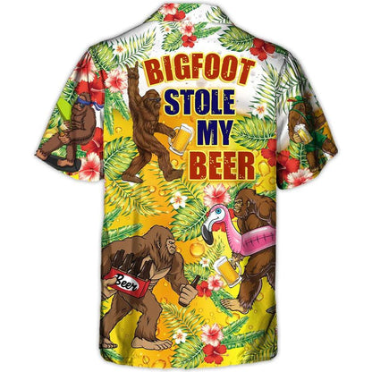 Beer Hawaiian Shirt, Tropical Leaf, Bigfoot Drink Beer, Bigfoot Stole My Beer Aloha Shirt For Men And Women - Perfect Gift For Beer Lovers, Summer - Amzanimalsgift