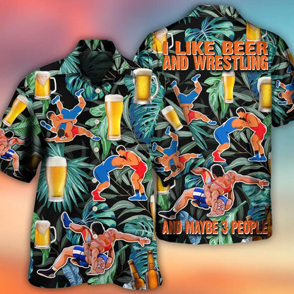 Beer Hawaiian Shirt, Tropical Leaves, I Like Beer And Wrestling Aloha Shirt For Men And Women - Perfect Gift For Beer Lovers, Summer - Amzanimalsgift