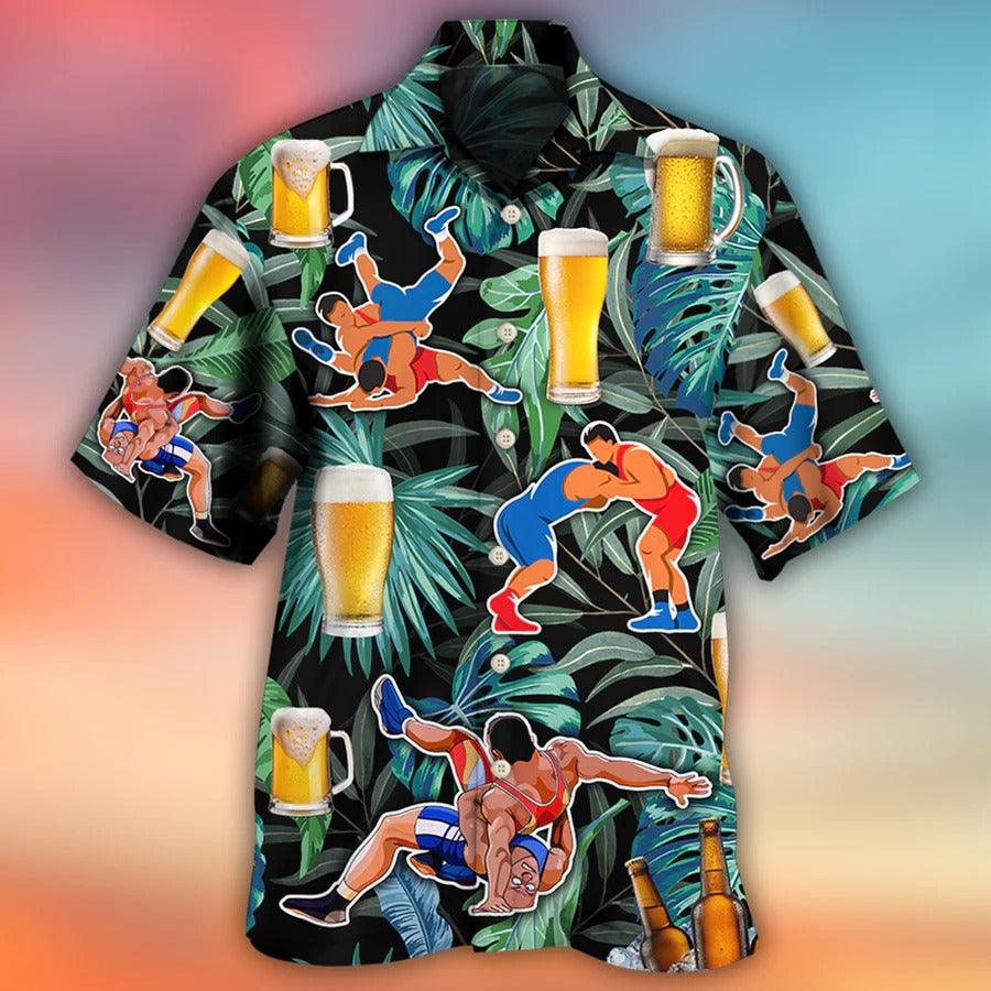Beer Hawaiian Shirt, Tropical Leaves, I Like Beer And Wrestling Aloha Shirt For Men And Women - Perfect Gift For Beer Lovers, Summer - Amzanimalsgift