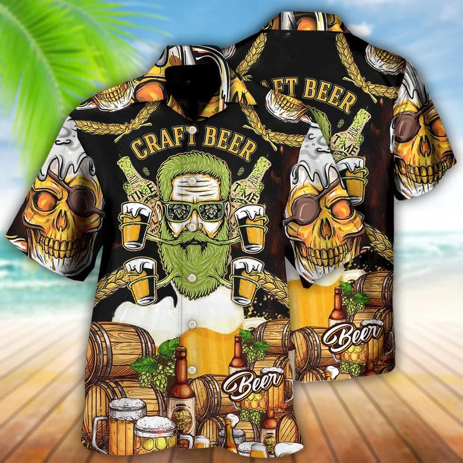 Beer Hawaiian Shirt, Tropical Summer, Skull Craft Beer Aloha Shirt For Men And Women - Perfect Gift For Beer Lovers, Summer - Amzanimalsgift