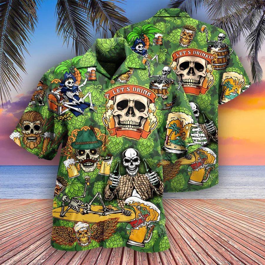 Beer Hawaiian Shirt, Tropical Summer, Skull Drink Beer, Let's Drink Beer Aloha Shirt For Men And Women - Perfect Gift For Beer Lovers, Summer - Amzanimalsgift