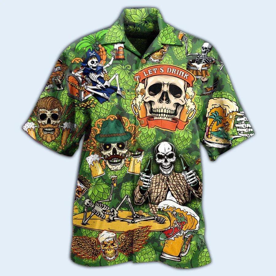 Beer Hawaiian Shirt, Tropical Summer, Skull Drink Beer, Let's Drink Beer Aloha Shirt For Men And Women - Perfect Gift For Beer Lovers, Summer - Amzanimalsgift