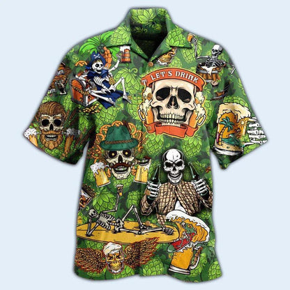 Beer Hawaiian Shirt, Tropical Summer, Skull Drink Beer, Let's Drink Beer Aloha Shirt For Men And Women - Perfect Gift For Beer Lovers, Summer - Amzanimalsgift