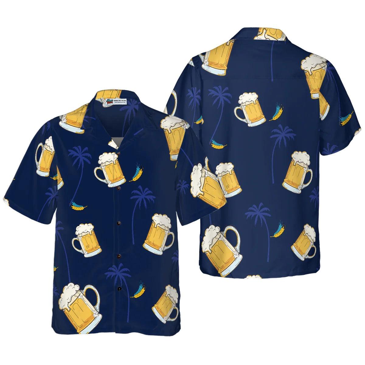 Beer Palm Tree Pattern Hawaiian Shirt, Beer Hawaiian Shirt, Tropical Aloha Shirt For Men Women, Perfect Gift For Husband, Wife, Friend, Family - Amzanimalsgift