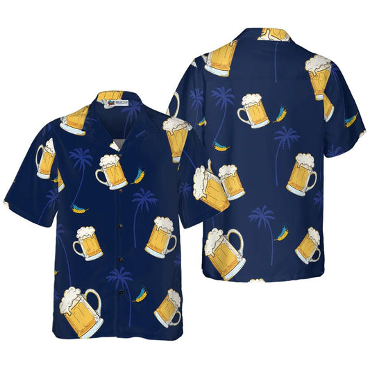 Beer Palm Tree Pattern Hawaiian Shirt, Beer Hawaiian Shirt, Tropical Aloha Shirt For Men Women, Perfect Gift For Husband, Wife, Friend, Family - Amzanimalsgift