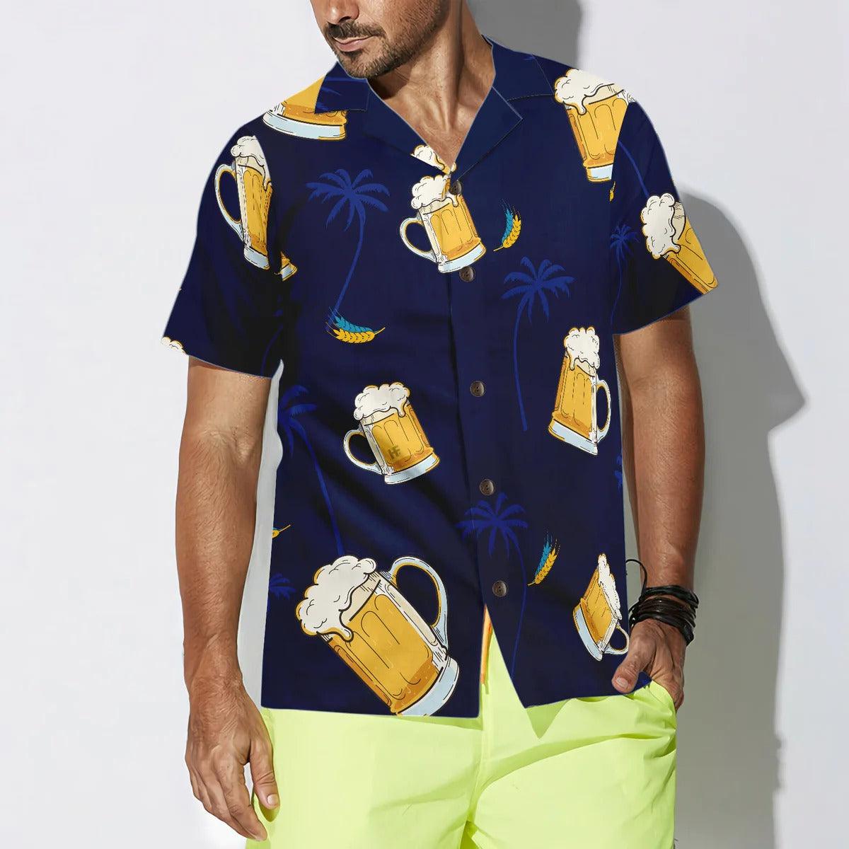 Beer Palm Tree Pattern Hawaiian Shirt, Beer Hawaiian Shirt, Tropical Aloha Shirt For Men Women, Perfect Gift For Husband, Wife, Friend, Family - Amzanimalsgift