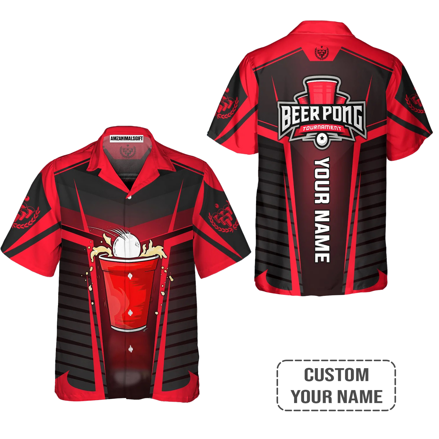Beer Pong Customized Polo Shirt, Red Black Beer Pong Tournament Polo Shirt For Beer Pong Lovers, Beer Pong Team Players