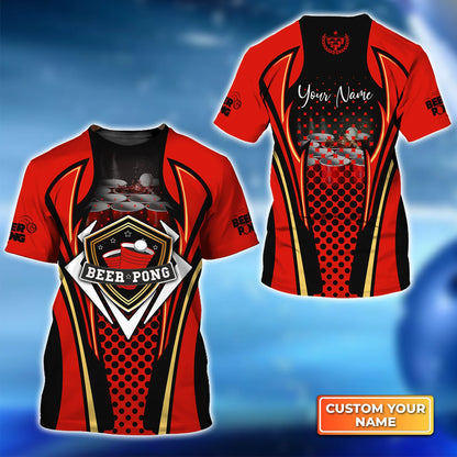 Beer Pong Customized Polo Shirt, Personalized Red Black Beer Pong Polo Shirt For Beer Pong Lovers, Beer Pong Team Players