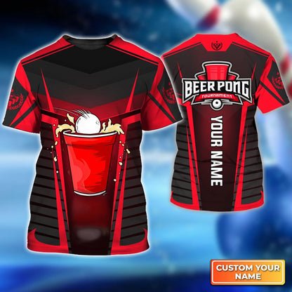 Beer Pong Customized T-Shirt, Personalized Red Black Beer Pong Tournament Shirt For Beer Pong Lovers, Team Players