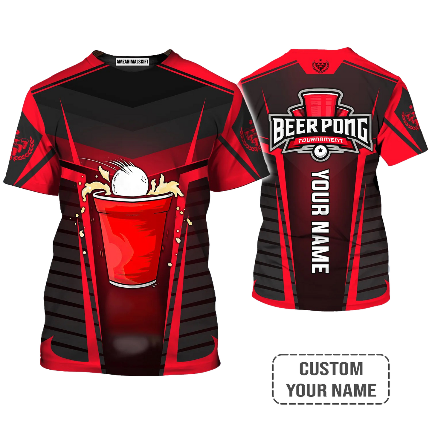 Beer Pong Customized Polo Shirt, Red Black Beer Pong Tournament Polo Shirt For Beer Pong Lovers, Beer Pong Team Players