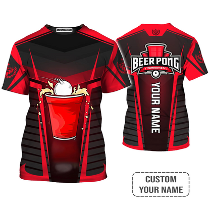 Beer Pong Customized Polo Shirt, Red Black Beer Pong Tournament Polo Shirt For Beer Pong Lovers, Beer Pong Team Players