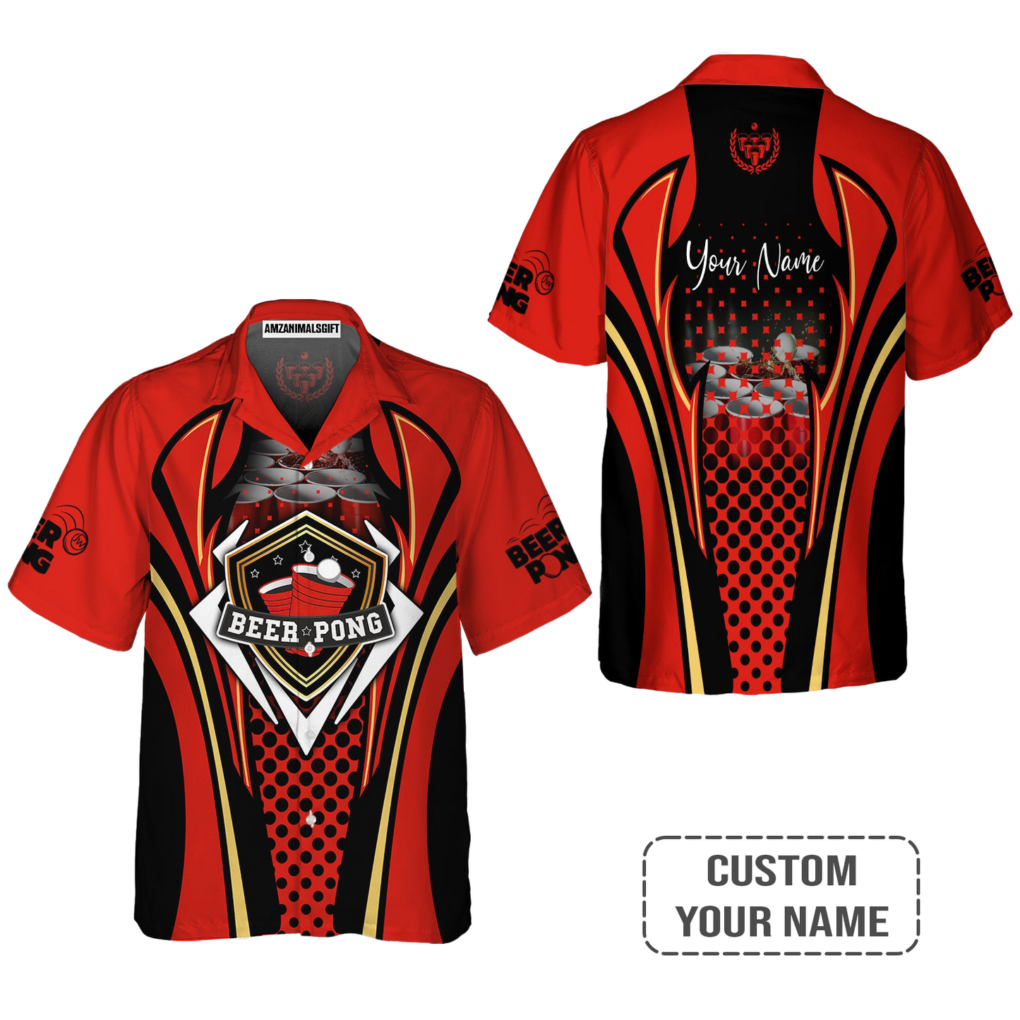 Beer Pong Customized T-Shirt, Personalized Red Black Beer Pong T-Shirt For Beer Pong Lovers, Beer Pong Team Players