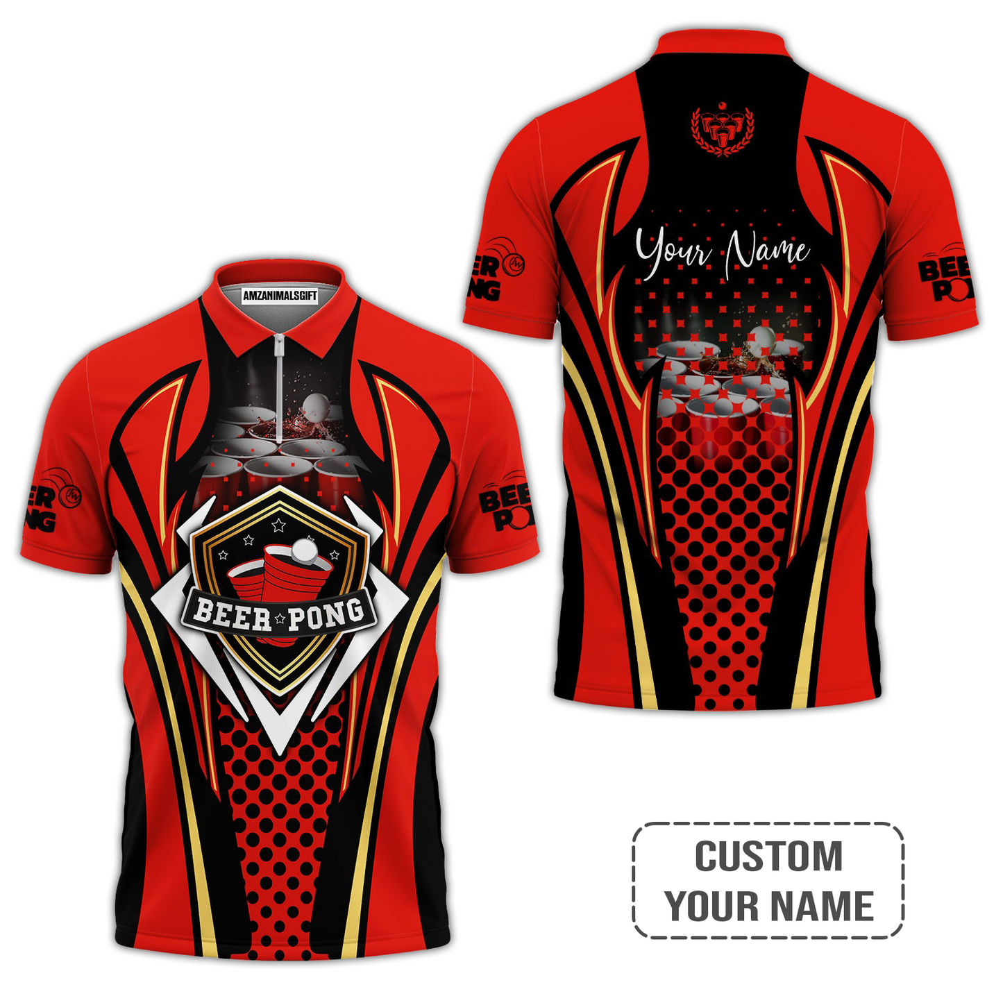 Beer Pong Customized T-Shirt, Personalized Red Black Beer Pong T-Shirt For Beer Pong Lovers, Beer Pong Team Players