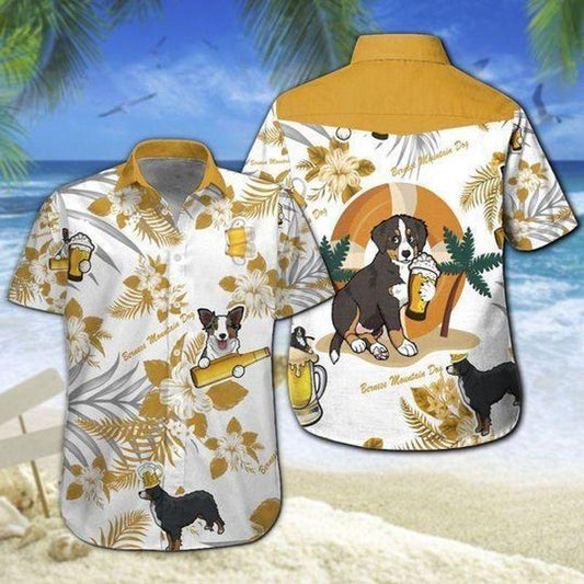 Bernese Mountain Dog Aloha Hawaiian Shirt - Bernese Mountain & Beer Hawaiian Shirt, Tropical Leaves Hawaiian Shirt For Men & Women, Dog Lover - Amzanimalsgift