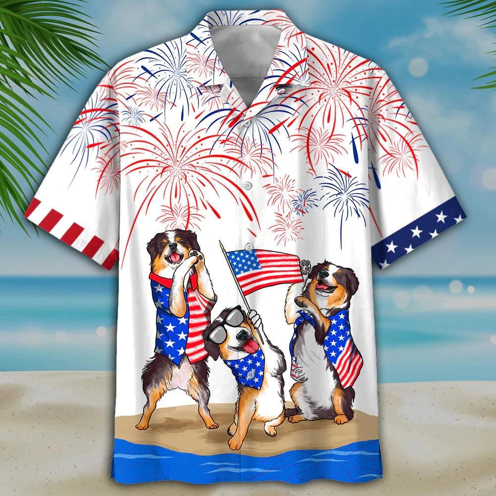 Bernese Mountain Dogs Aloha Hawaiian Shirts For Summer, Independence Day Is Coming, American USA Flag Aloha Hawaiian Shirt For Men Women, Dog Lovers - Amzanimalsgift