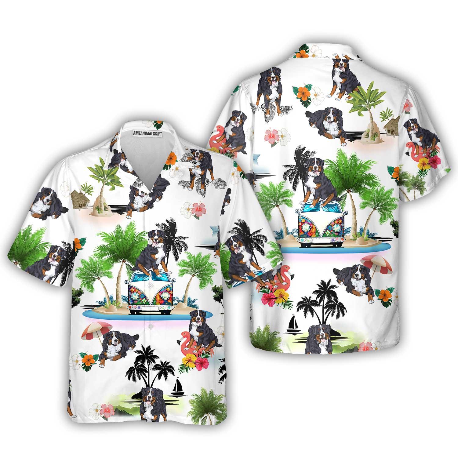 Bernese Mountain Hawaiian Shirt, Dog Vacation Aloha Shirt For Men Women - Perfect Gift For Dog Lovers, Husband, Boyfriend, Friend, Family, Wife - Amzanimalsgift