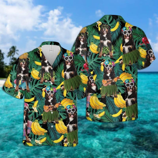 Bernese Mountain Hawaiian Shirt, Summer Leaves Hawaiian Shirt, Tropical Banana Aloha Shirt- Perfect Gift For Bernese Mountain Lovers, Husband, Boyfriend, Friends, Family - Amzanimalsgift