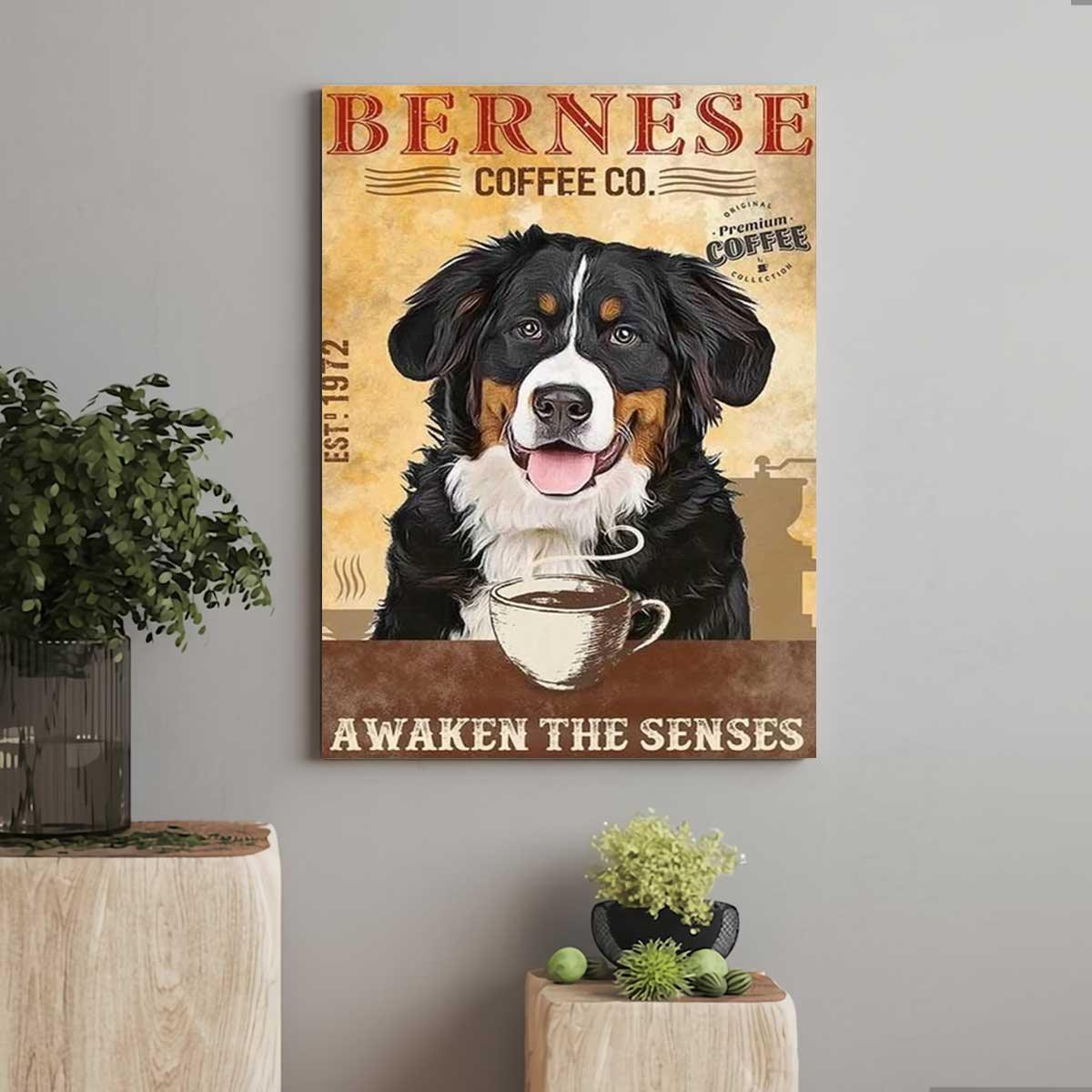 Bernese Mountain Portrait Canvas, Dog Coffee Awaken the senses Premium Wrapped Canvas - Gift For Family, Friends, Dog Lovers - Amzanimalsgift