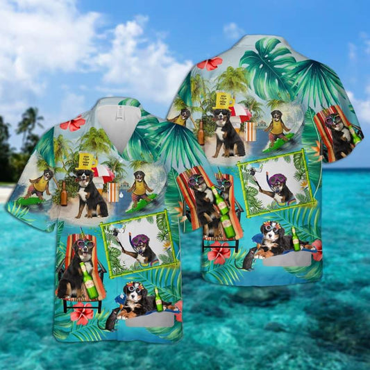 Bernese Mountain Surfing Hawaiian Shirt, Tropical Summer Aloha Shirt For Men - Perfect Gift For Bernese Mountain Lovers, Friends, Family - Amzanimalsgift