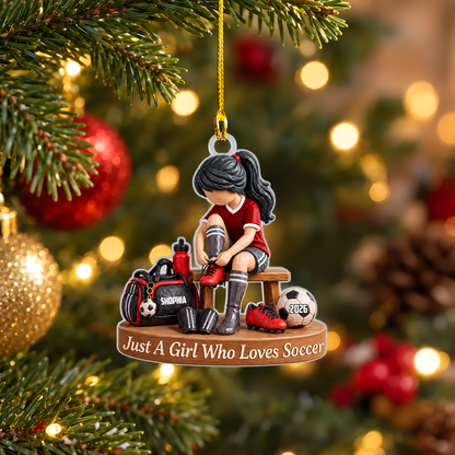 Personalized Soccer Girl Christmas Ornament, Tying Cleats With Gear Setup, Custom Ornament Christmas Gift, Keychain Soccer, Car Ornament Soccer