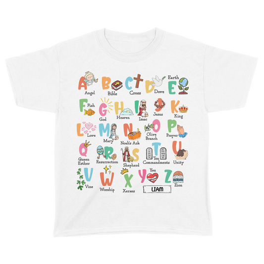 Biblical Alphabet Kid T-Shirt Customized Name Christmas New Year Gifts For Son Grandson