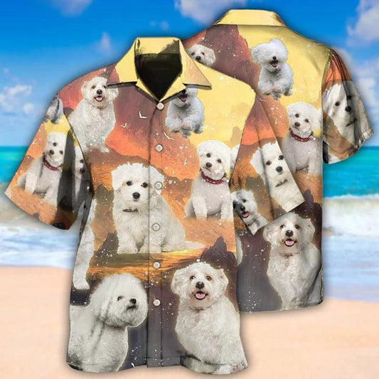 Bichon Frise Aloha Hawaii Shirt - Bichon Frise Dog Lovely Sunset Hawaiian Shirt For Summer - Perfect Gift For Dog Lovers, Friend, Family - Amzanimalsgift