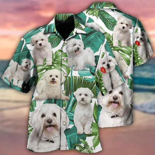 Bichon Frise Aloha Hawaii Shirt - Bichon Frise Dog Tropical Leaf Style Hawaiian Shirt For Summer - Perfect Gift For Dog Lovers, Friend, Family - Amzanimalsgift