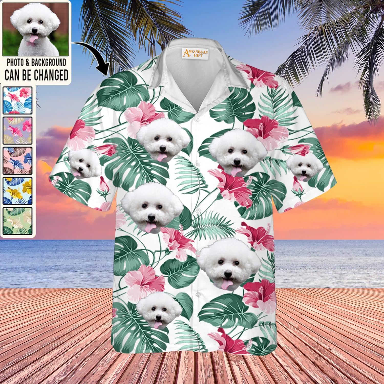Bichon Frise Face Custom Aloha Hawaii Shirt - Dog Custom Photo With Tropical Pattern Personalized Hawaiian Shirt - Perfect Gift For Dog Lovers, Friend, Family - Amzanimalsgift