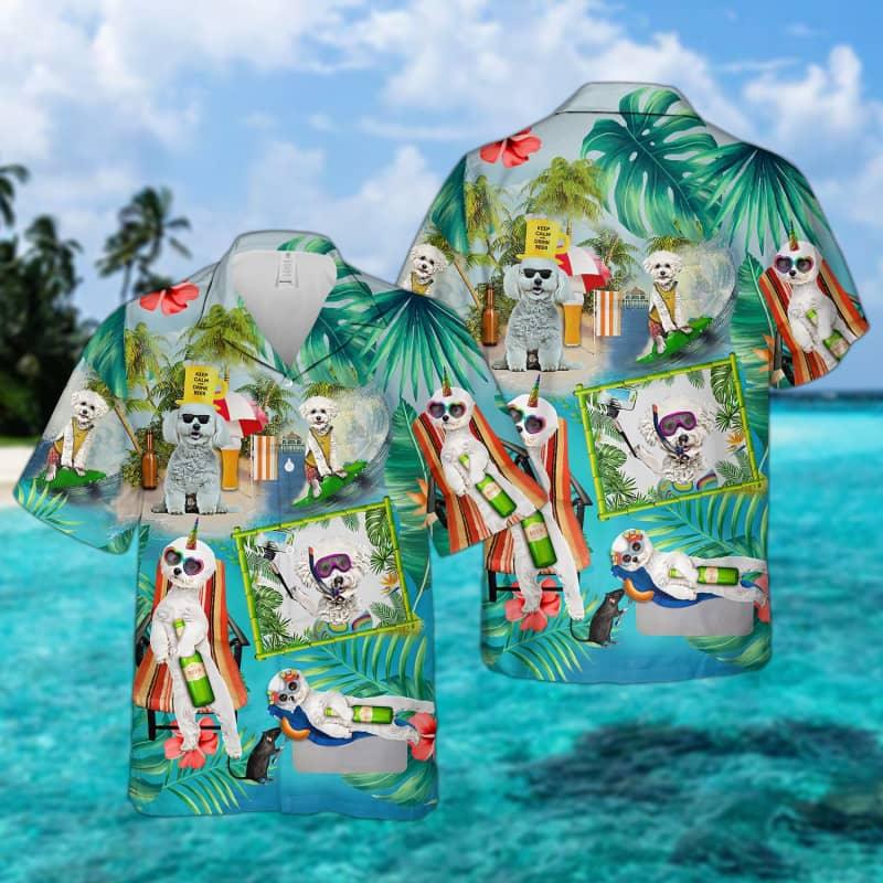 Bichon Frise Surfing Hawaiian Shirt, Tropical Summer Aloha Shirt For Men - Perfect Gift For Bichon Frise Lovers, Husband, Boyfriend, Friends, Family - Amzanimalsgift
