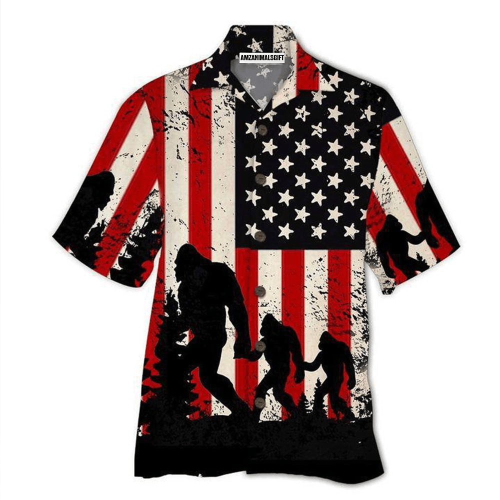 Bigfoot Activities In Vacation American Flag Aloha Hawaiian Shirts For Men Women, 4th Of July Gift For Summer, Friend, Family, Independence Day - Amzanimalsgift