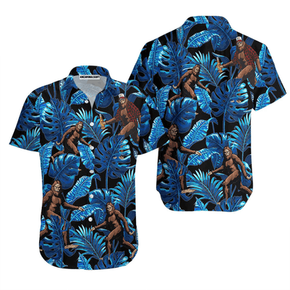 Bigfoot Aloha Hawaiian Shirts For Summer, Tropical Blue Hawaiian Shirt Outfit For Men Women, Gift For Friend, Bigfoot Lovers, Team, Family - Amzanimalsgift