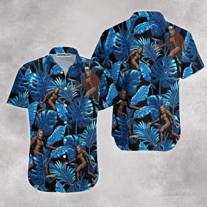 Bigfoot Aloha Hawaiian Shirts For Summer, Tropical Blue Hawaiian Shirt Outfit For Men Women, Gift For Friend, Bigfoot Lovers, Team, Family - Amzanimalsgift