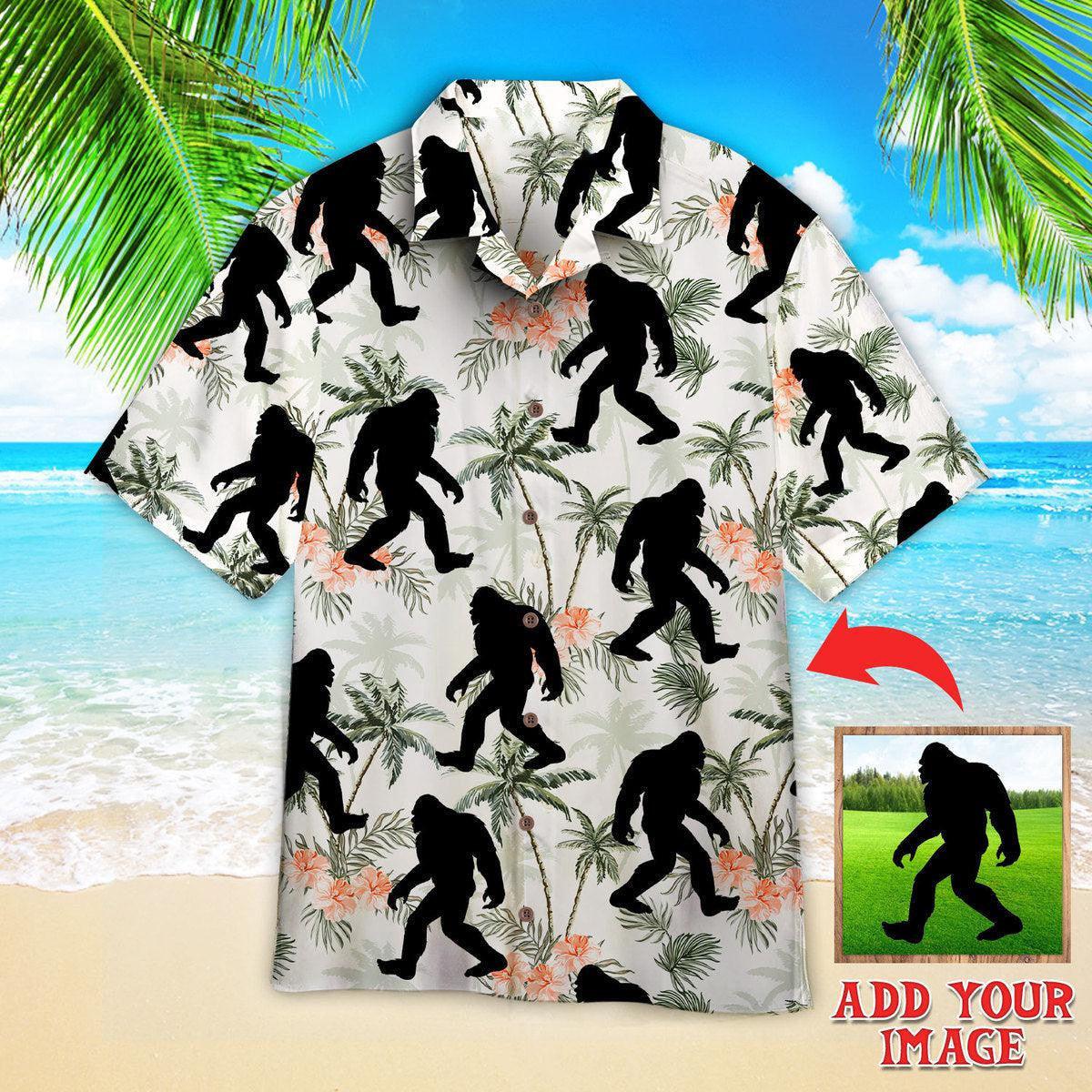 Bigfoot Coconut Tree Tropical Aloha Custom Hawaiian Shirt, Personalized Hawaiian Shirts, Custom Photo Hawaiian Shirt - Gift For Family, Friends - Amzanimalsgift
