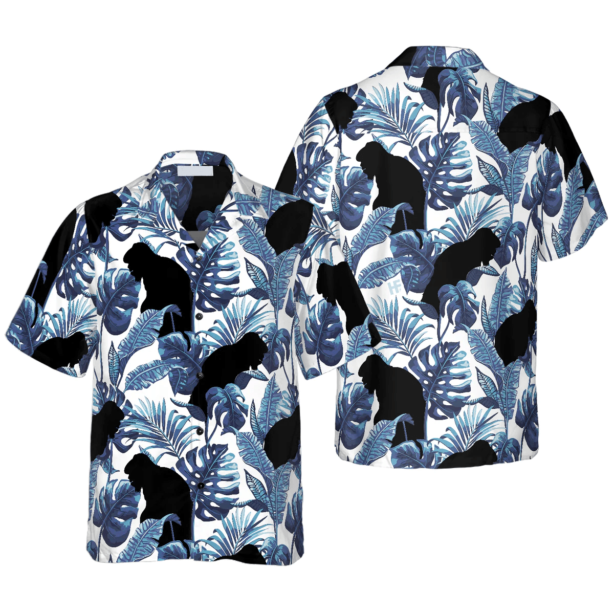 Bigfoot Hawaiian Shirt - Bigfoot & The Blue Leaves Tropical Floral Bigfoot Hawaiian Shirt - Perfect Gift For Husband, Boyfriend, Friend, Family - Amzanimalsgift