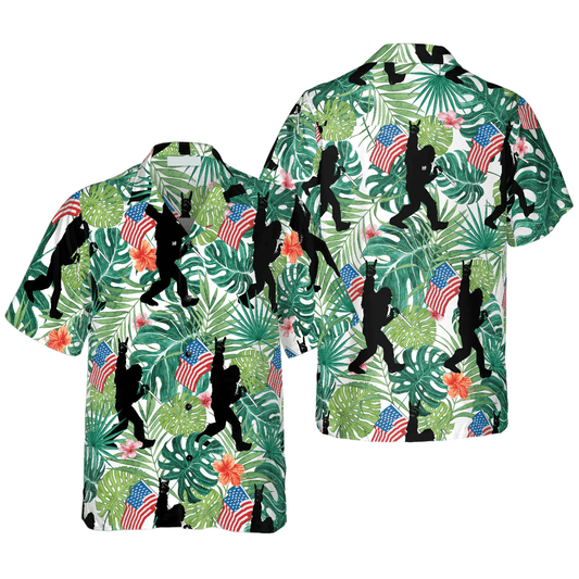 Bigfoot Hawaiian Shirt, Bigfoot Tropical Hold USA Flag Bigfoot Hawaiian Shirt For Men Hawaiian Shirt - Perfect Gift For Husband, Boyfriend, Friend, Family - Amzanimalsgift