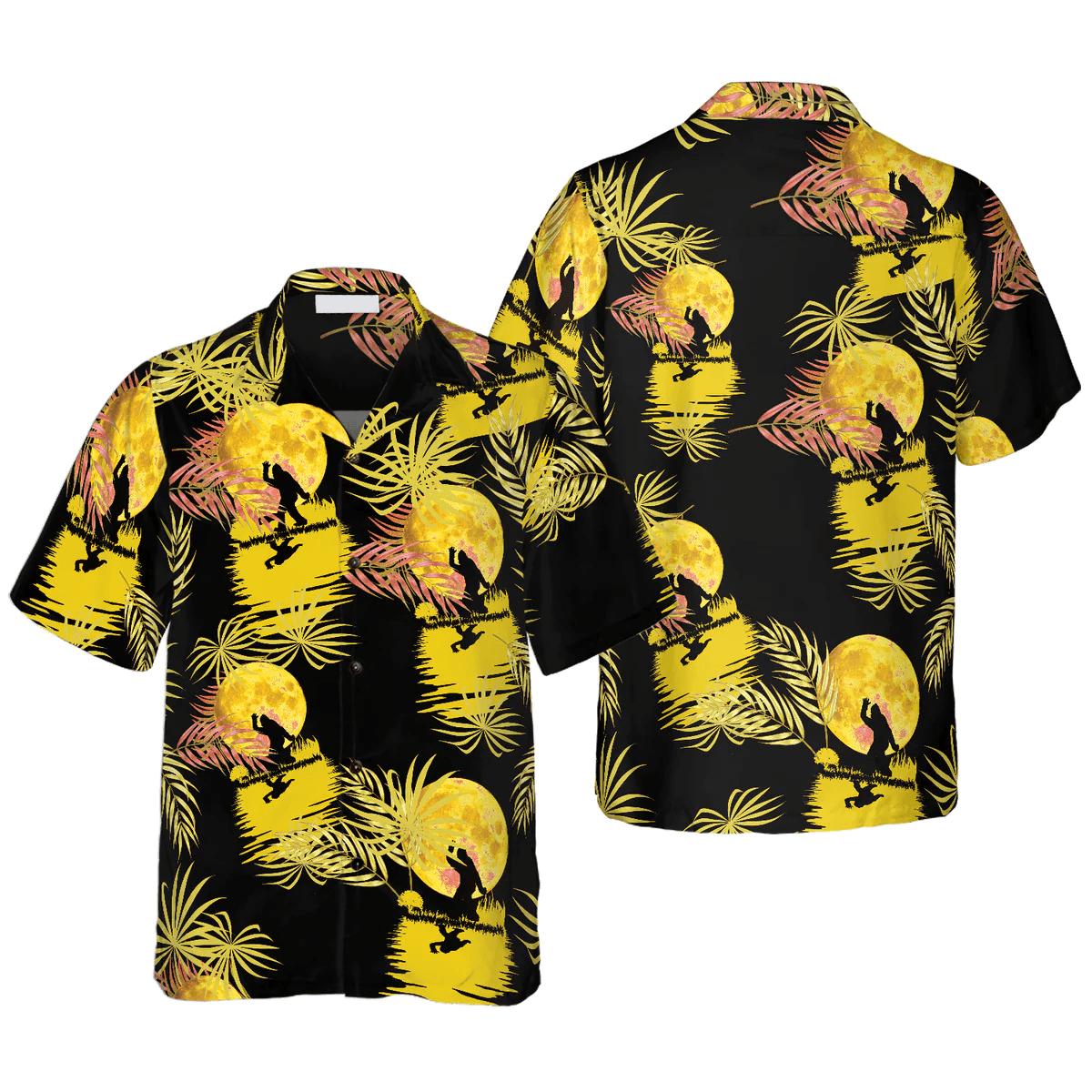 Bigfoot Hawaiian Shirt - Bigfoot Tropical Yellow Moon Bigfoot Hawaiian Shirt, Moonlight Bigfoot Hawaiian Shirt - Perfect Gift For Husband, Boyfriend, Friend, Family - Amzanimalsgift