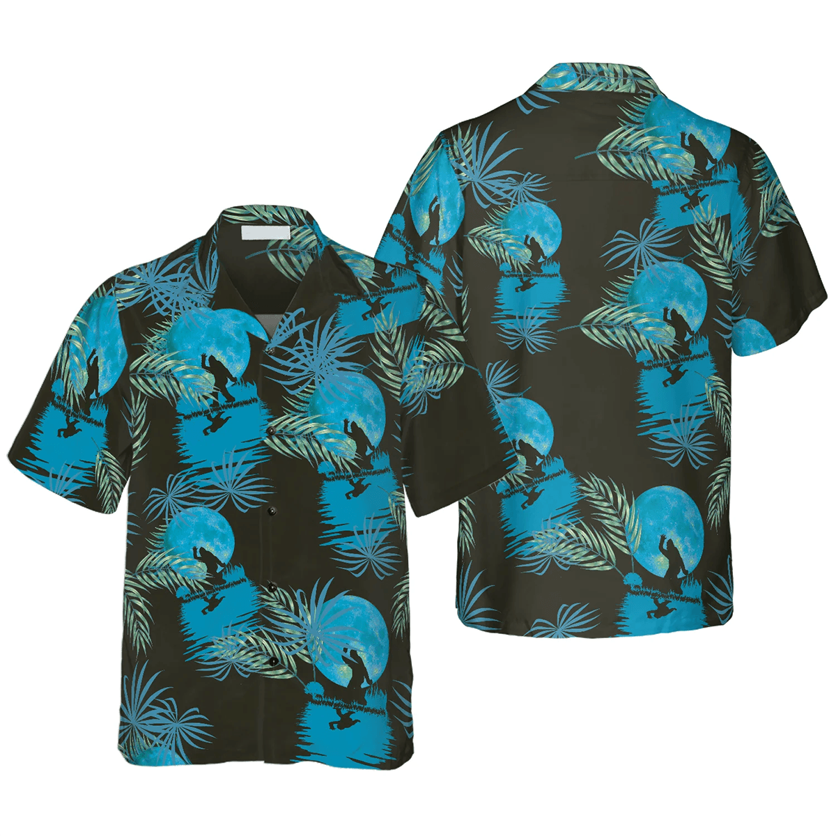 Bigfoot Hawaiian Shirt - Tropical Blue Moon Bigfoot Hawaiian Shirt, Black And Blue Moonlight Hawaiian Shirt - Perfect Gift For Husband, Boyfriend, Friend, Family - Amzanimalsgift