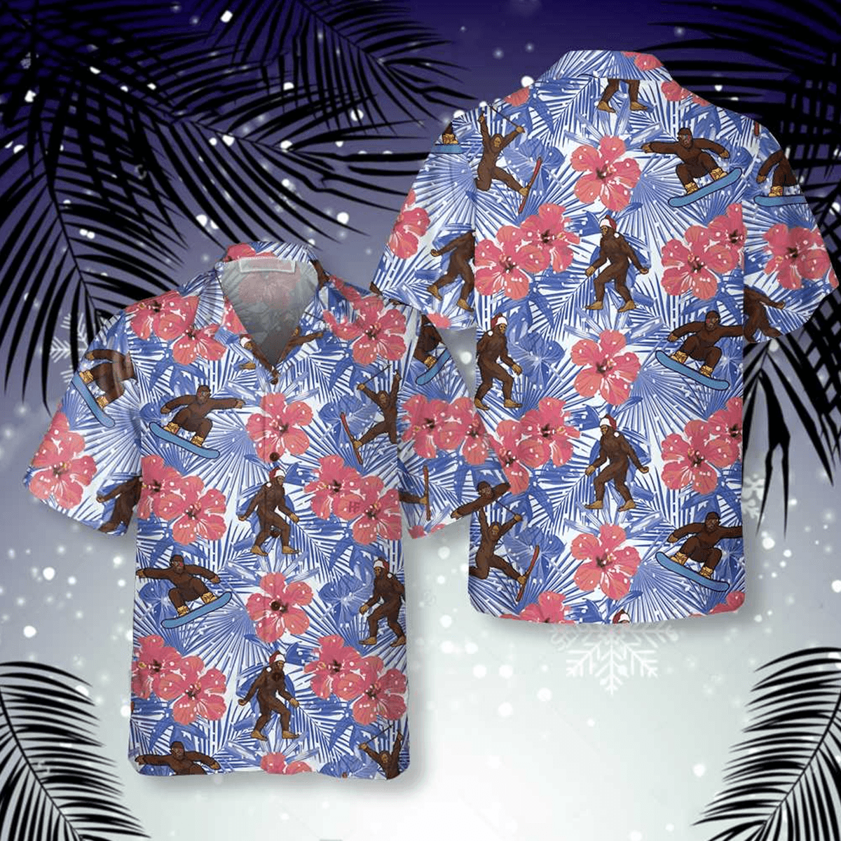 Bigfoot Hawaiian Shirt - Tropical Christmas Bigfoot Hawaiian Shirt, Gift For Christmas Hawaiian Shirt - Perfect Gift For Husband, Boyfriend, Friend, Family - Amzanimalsgift