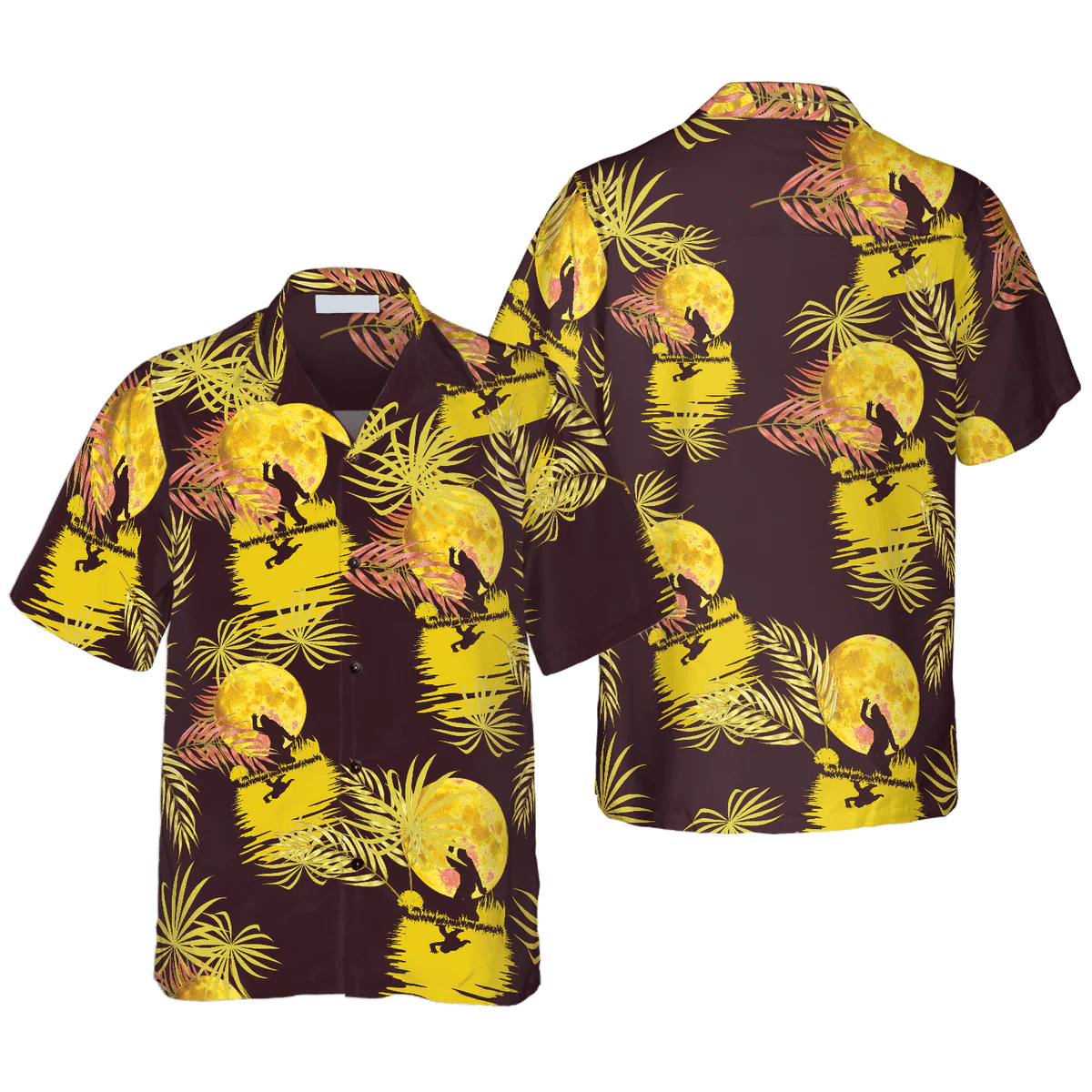 Bigfoot Hawaiian Shirt - Tropical Yellow Moon Bigfoot Hawaiian Shirt, Dancing In The Moonlight Bigfoot Hawaiian Shirt - Perfect Gift For Husband, Boyfriend, Friend, Family - Amzanimalsgift