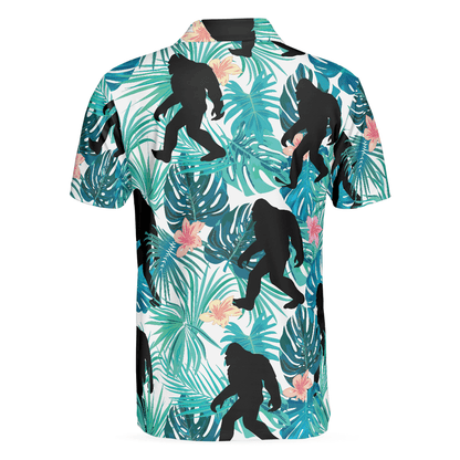 Bigfoot Men Polo Shirt, Tropical Floral And Leaves Polo Shirt, Best Bigfoot Shirt - Perfect Gift For Men, Family, Friends - Amzanimalsgift