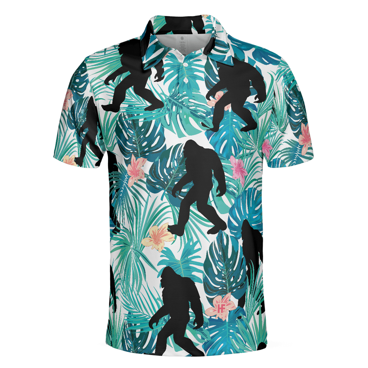 Bigfoot Men Polo Shirt, Tropical Floral And Leaves Polo Shirt, Best Bigfoot Shirt - Perfect Gift For Men, Family, Friends - Amzanimalsgift