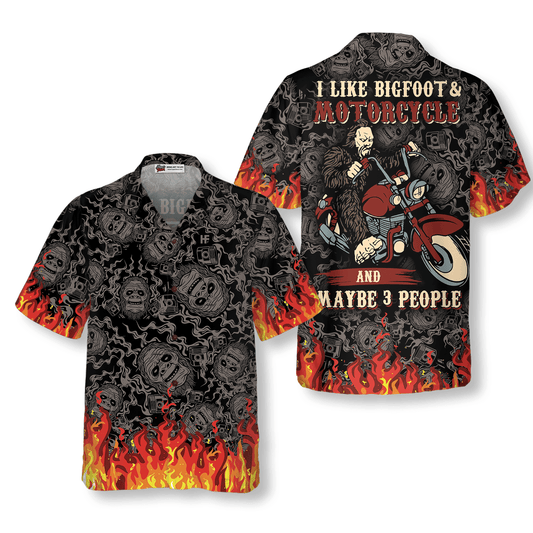 Bigfoot Motorcycle Hawaiian Shirt, I Like Bigfoot & Motorcycle & Maybe 3 People, Colorful Summer Aloha Shirt For Men Women, Gift For Friend, Team - Amzanimalsgift