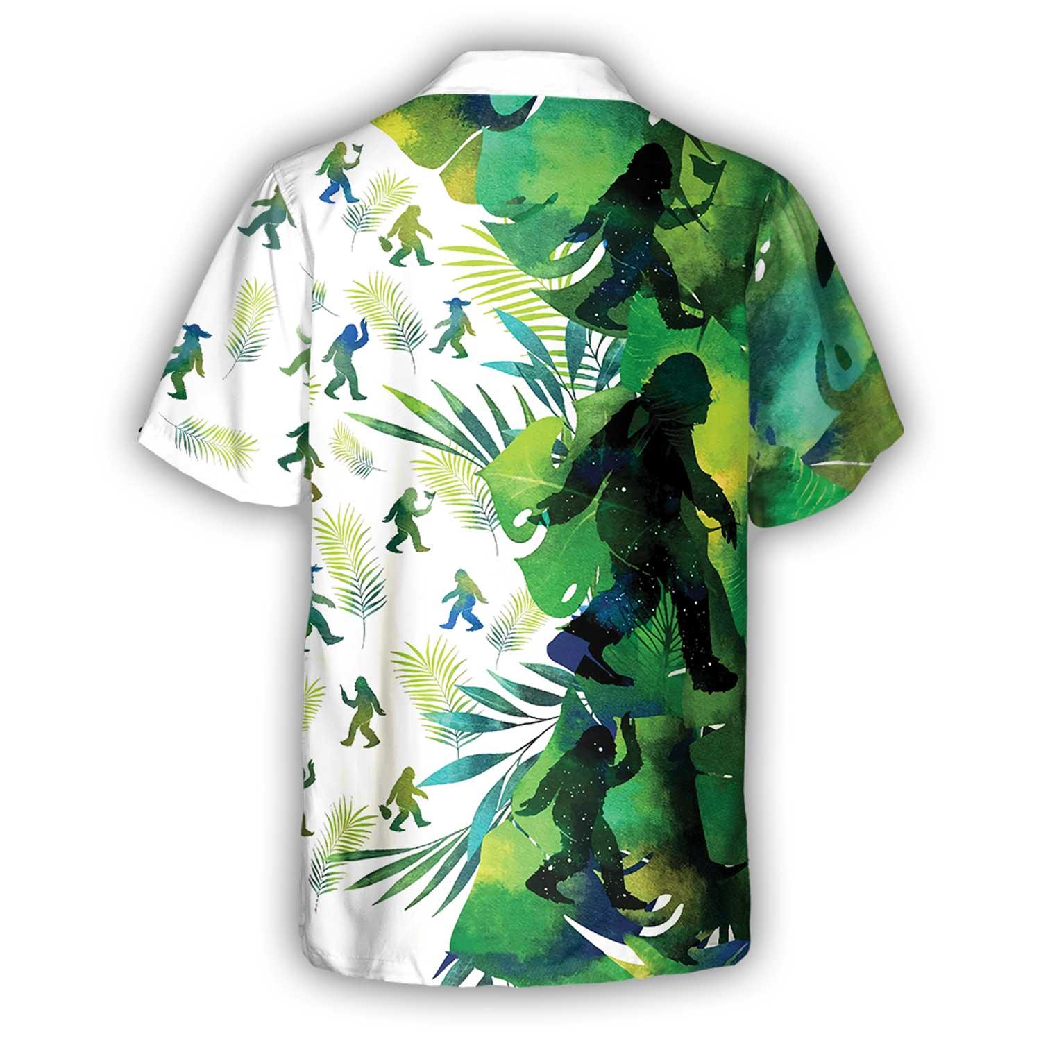 Bigfoot Silhouettes in Tropical Hawaiian Shirt, Green Sasquatch Summer Aloha Shirt For Men, Perfect Gift For Friends, Husband, Boyfriend, Family - Amzanimalsgift