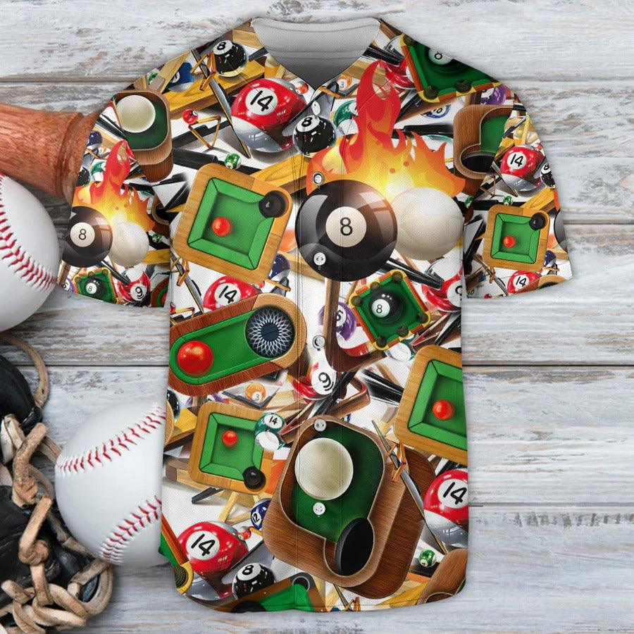 Billiard Baseball Jersey, Billiard Balls With Flame Baseball Jersey For Men And Women - Perfect Gift For Billiard Lovers, Billiard Players - Amzanimalsgift