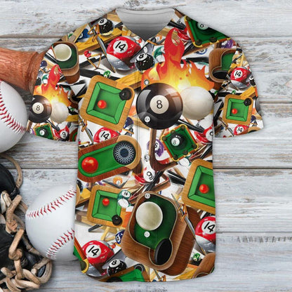 Billiard Baseball Jersey, Billiard Balls With Flame Baseball Jersey For Men And Women - Perfect Gift For Billiard Lovers, Billiard Players - Amzanimalsgift