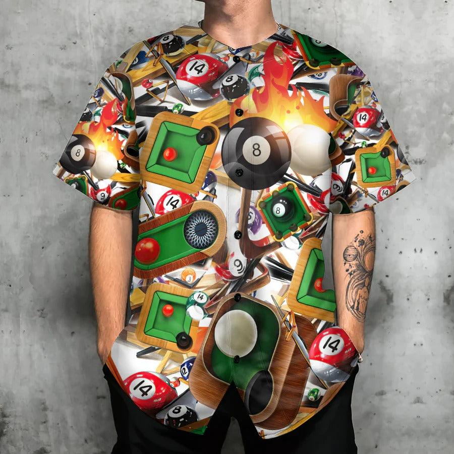 Billiard Baseball Jersey, Billiard Balls With Flame Baseball Jersey For Men And Women - Perfect Gift For Billiard Lovers, Billiard Players - Amzanimalsgift